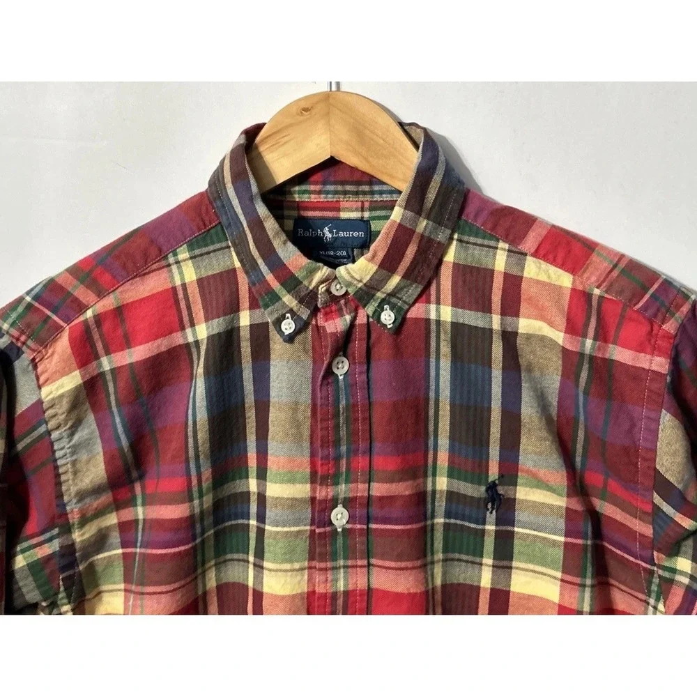 RALPH LAUREN Boys Plaid Button Down Long‎ Sleeve Shirt Sz XL 18-20 EC